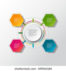 Vector infographic template with 3D paper label, integrated circles. Can be used for workflow layout, diagram, business step options, banner, web design. background illustration.