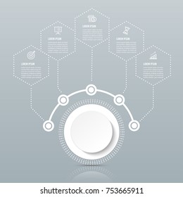 Vector infographic template with 3D paper label, integrated circles. Business concept with options. For content, diagram, flowchart, steps, parts, timeline infographics, workflow layout, chart