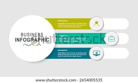 Vector infographic template with 3D paper label, integrated circles. Business concept with 3 options. For content, diagram, flowchart, steps, parts, timeline infographics, workflow, chart.