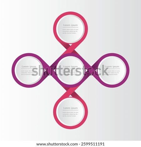 Vector infographic template with 4 or 5 steps, options, parts or processes. Presentation of teamwork or business processes. Concept of molecule or infinity sign.