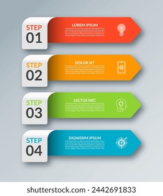 Vector infographic template with 4 arrows. Vector design elements for infographics. Can be used for workflow layout, diagram, chart, graph, web design.