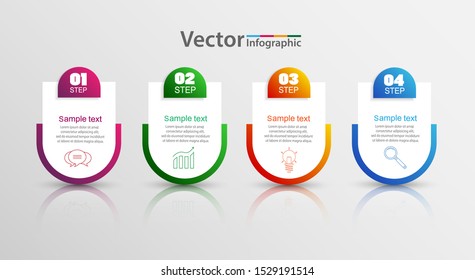 Plantilla de infografía vectorial con 4 opciones, flujo de trabajo, diagrama de proceso. El vector de diseño de infografías de línea de tiempo se puede utilizar para el diseño de flujo de trabajo, diagrama, informe anual, diseño web, pasos o procesos. 
