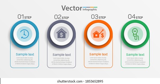 Vector infographic template with 4 options, steps, workflow, process chart. Can be used for workflow layout, diagram, annual report, web design 