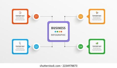 Plantilla de infografía vectorial con 4 opciones, flujo de trabajo, diagrama de procesos. Se puede utilizar para diseño de flujo de trabajo, diagrama, informe anual, diseño web, pasos o procesos  