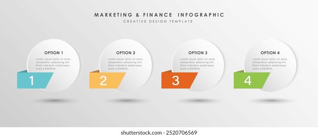 Plantilla de infografía de Vector con 4 opciones, flujo de trabajo, diagrama de procesos. El Vector de diseño de infografías de línea de tiempo se puede utilizar para la disposición del flujo de trabajo, diagrama, informe anual, Diseño web, pasos o procesos