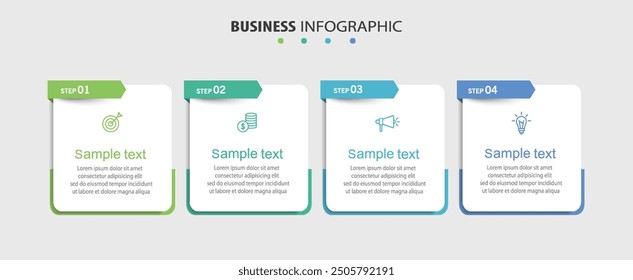 Vector infographic template with 4 steps for business. Can be used for workflow layout, presentations, diagram, annual report, web design	