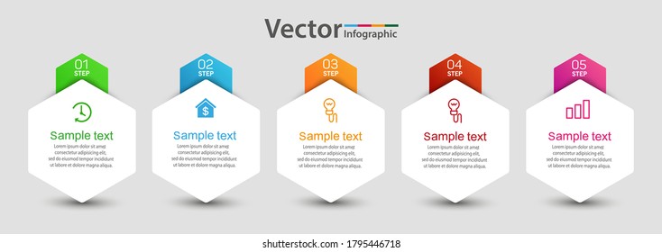 Vector infographic template with 5 options, workflow, process chart. Can be used for workflow layout, diagram, annual report, web design, steps or processes. 