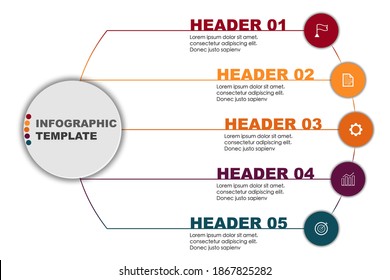 Vector infographic template with 5 wizard steps of startup progress. Editable marketing brochure