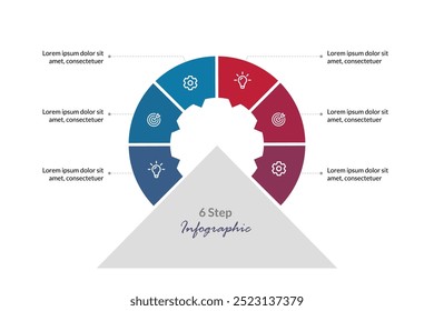 Plantilla de infografía de Vector con 6 pasos circulares: perfecta para diseños de flujo de trabajo, diagramas de procesos y presentaciones