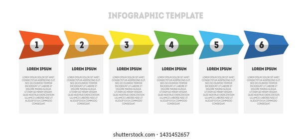 Vector infographic template with 6 steps or options. Colorful arrow business presentation template for workflow, outline, chart, diagram, information