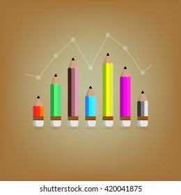 vector infographic template with 7 bar graph colorful pencils. Can be used for web design and workflow layout