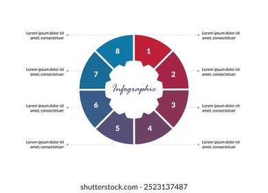 Plantilla de infografía de Vector con 8 pasos circulares: perfecto para diseños de flujo de trabajo, diagramas de procesos y presentaciones. Un diseño moderno y de Profesional para gráficos informativos y Anuncios.