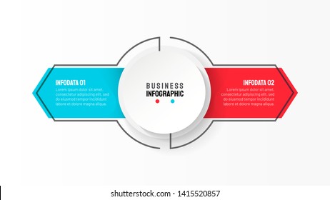 Vector infographic template arrow design with circle. Business concept with 2 options steps or processes.