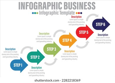 Vector infographic template Arrows for six paper label, diagram, graph, presentation. Business concept with 6 options. Blank space for content, step for step, timeline, workflow, marketing, web