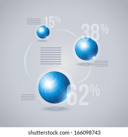 Vector infographic template with blue globes. Elements are layered separately in vector file.
