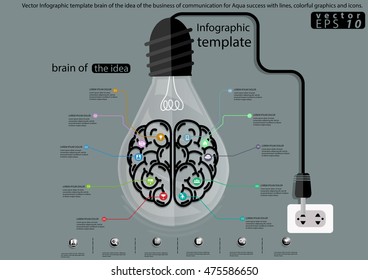 Vector Infographic template brain of the idea of the business of communication for Aqua success with lines, colorful graphics and icons.