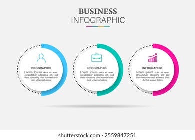 Vector infographic template for business with 3 steps and icons