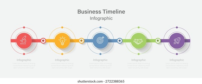 Vector Infografía Plantilla para empresas. 5 Pasos moderno Círculo de diagrama de línea de tiempo y temas.