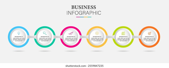 Vector infographic template for business with 6 steps and icons
