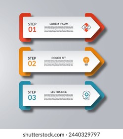 Plantilla de infografía vectorial. Concepto de negocio con 3 flechas. Elementos de diseño vectorial para infografías. Se puede utilizar para el diseño del flujo de trabajo, diagrama, gráfico, gráfico, diseño web.