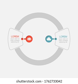 Vector infographic template for business data visualization, process presentation. Abstract graph, diagram with 2 steps, options, parts.