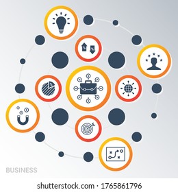 Vector Infographic template Business data visualization. Different colors. Can be used for process diagram, presentations, workflow, banner with BUSINESS icons