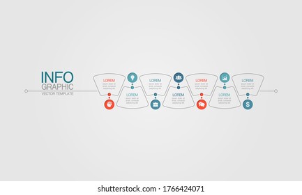 Vector infographic template for business data visualization, process presentation. Abstract graph, diagram with 7 steps, options, parts.