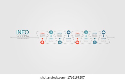 Vector infographic template for business data visualization, process presentation. Abstract graph, diagram with 8 steps, options, parts.