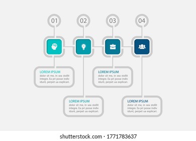 Plantilla de infografía vectorial para visualización de datos empresariales, presentación de procesos. Gráfica abstracta, diagrama con 4 pasos, opciones, partes.