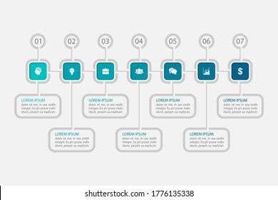 Vector infographic template for business data visualization, process presentation. Abstract graph, diagram with 7 steps, options, parts.