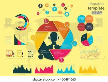 Vector Infographic template Business Idea, Concept, Communication a worldwide icon.
The graph shows, and colorful.