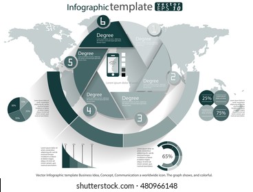 Vector Infographic template Business Idea, Concept, Communication a worldwide icon. The graph shows