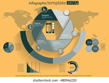 Vector Infographic template Business Idea, Concept, Communication a worldwide icon. The graph shows