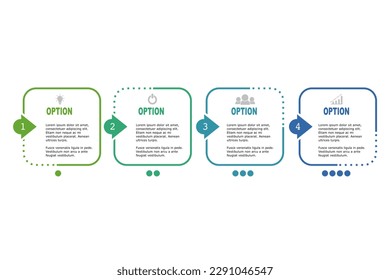 Plantilla de infografía vectorial para plan de negocio, estrategia, hoja de ruta, flujo de trabajo ,opciones. 4 pasos Diagrama de línea de tiempo mínimo moderno estilo creativo, formas de rectángulo de color diferentes