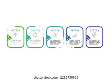 Plantilla de infografía vectorial para plan de negocio, estrategia, hoja de ruta, flujo de trabajo ,opciones. 5 pasos Diagrama de línea de tiempo mínimo moderno estilo creativo, formas de rectángulo de color diferentes