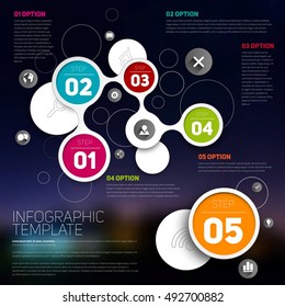 Vector infographic template for business presentation, One two three four five, Circle shape vector icons for five steps with text or description 