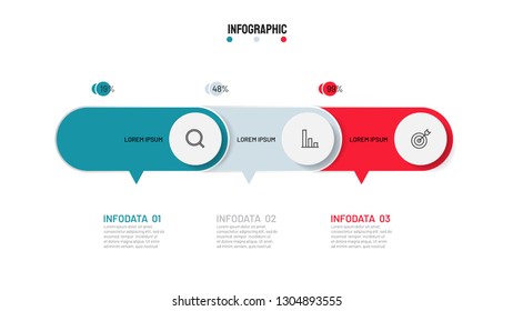 Vector infographic template for business process diagram, graph, presentation, chart. Timeline with 3 options, step, marketing icons. 