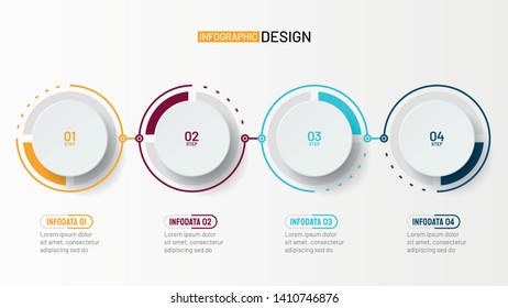 Vector infographic template. Business process with 4 steps, options, circles. Can be used for workflow diagram, annual report, presentation, web.