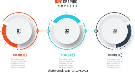 Vector infographic template. Business process with 3 steps, options, circles. Can be used for workflow diagram, annual report, presentation, web design.