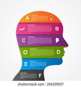 Vector infographic template business stripe silhouette human face.