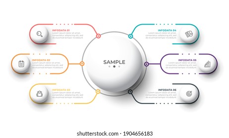 Vector infographic template with circle design with thin line processes. Business concept with 6 options, steps.