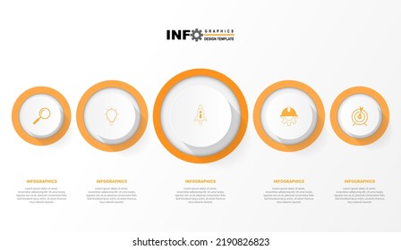 plantilla de infografía vectorial con diseño de círculo con procesos de línea delgada, concepto de negocio con 5 opción o paso.