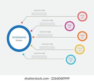 Plantilla de infografía vectorial con diseño de círculo.Concepto de negocio con 5 opciones, pasos, piezas.