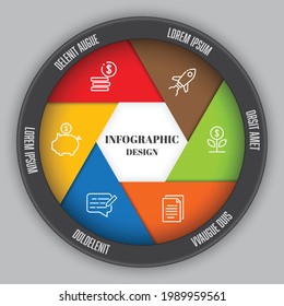 Forma de círculo de plantilla de infografía vectorial 6 paso. Elemento de diseño de icono de negocio.