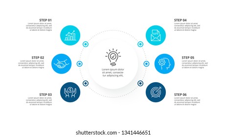 Plantilla de infografía vectorial con círculos. Concepto de negocio con 6 opciones.