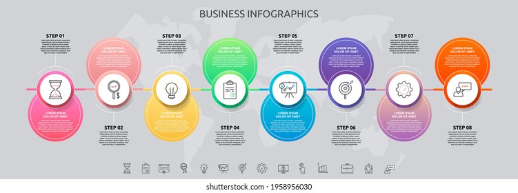 Vector infographic template circles for eight icons, diagram, graph, presentation. Business concept with 8 options. For content, steps, workflow, levels, web, chart