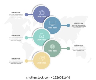 Vector infographic template circles for five paper label, diagram, graph, presentation. Business concept with 5 options. Blank space for content, step for step, timeline, workflow, marketing, web