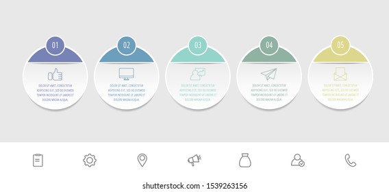 Vector infographic template circles for five paper label, diagram, graph, presentation. Business concept with 5 options. Blank space for content, step for step, timeline, workflow, marketing, web
