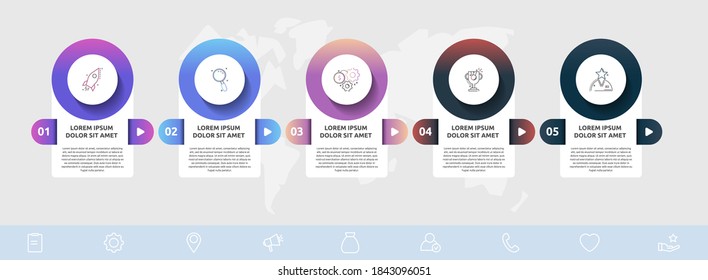 Vector infographic template circles for five label, arrow, graph, presentation. Business concept with 5 options. For content, steps, timeline, workflow, marketing, banner, levels, web, chart