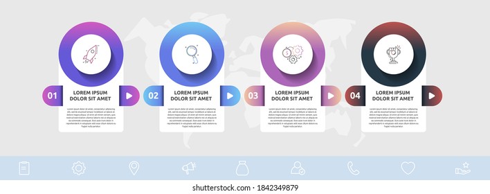 círculos de plantilla de infografía vectorial para cuatro etiquetas, flecha, gráfico, presentación. Concepto de negocio con 4 opciones. Para contenido, diagrama de flujo, pasos, línea de tiempo, marketing, banner, niveles, web, gráfico